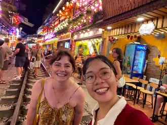 Diamond guiding a Hanoi street food tour